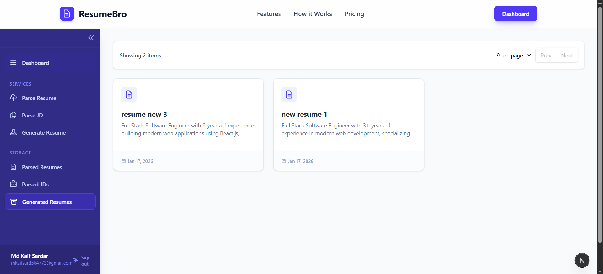 Generated resumes archive